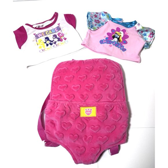 Build A Bear BAB Clothes & Backpack Lot Carrier Pink Hearts Smurfette Care Bear - Picture 1 of 14